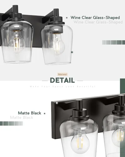 Miniatura 4 de Lámparas de baño, lámpara de tocador moderna de 4 luces con pantalla en forma de copa de vino de vidrio transparente, accesorios de iluminación Negro