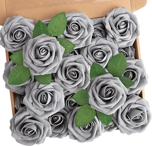 Miniatura 43 de N&T NIETING 25 unidades de flores artificiales, Rosas de espuma artificial de sensación real al tacto, decoración para boda, dama de honor, ramo