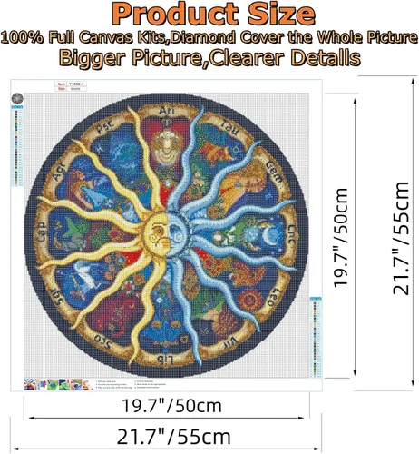 Miniatura 4 de nerwawa Kits de pintura de diamantes 5D para adultos, taladro completo de las doce constelaciones, pintura de diamantes de imitación