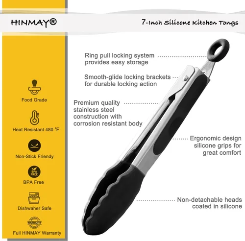 Miniatura 2 de HINMAY Pinzas pequeñas de silicona de 7 pulgadas, juego de 3 unidades, color negro, gris y blanco
