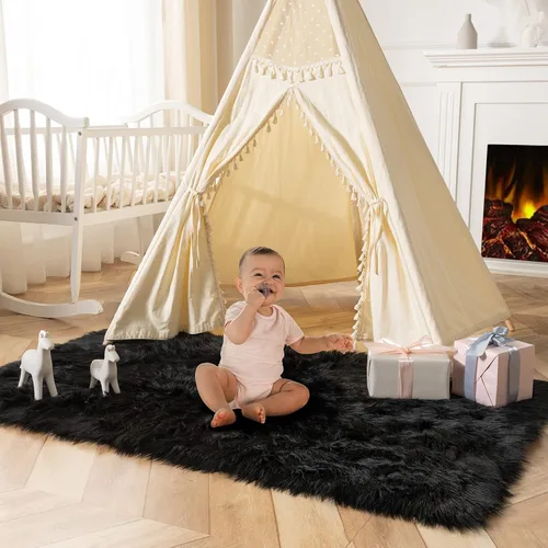 Miniatura 146 de Ashler Home Deco - Tapete de pelo sintético de oveja, mullido, suave, de 2 x 3 pies, lavable a máquina, dormitorio, habitación de los niños, sala