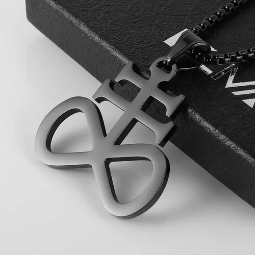 Miniatura 3 de HZMAN Collar colgante de cruz de acero inoxidable unisex de la iglesia de Satanás de Satanás de Leviatán,Joyería religiosa