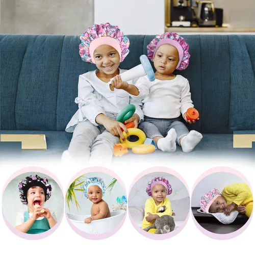 Miniatura 7 de 4 gorros de seda para dormir, gorros de satén para niñas, gorro de dormir de satén para cabello rizado natural y banda ancha elástica