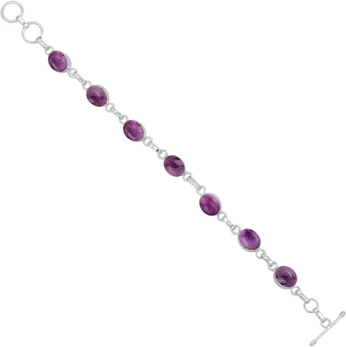 Miniatura 2 de Oval Shape Natural Gemstones Statement Bracelet for Women - 925 Silver Plated Handmade Birthstone Bohemian Vintage Style Women's Jewelry Gifts for
