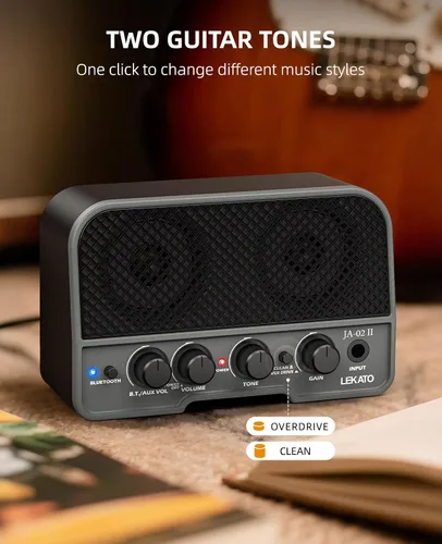 Miniatura 2 de LEKATO Mini amplificador de guitarra eléctrica recargable de 5 W, canales limpios/sobremarchados, amplificador pequeño portátil para práctica