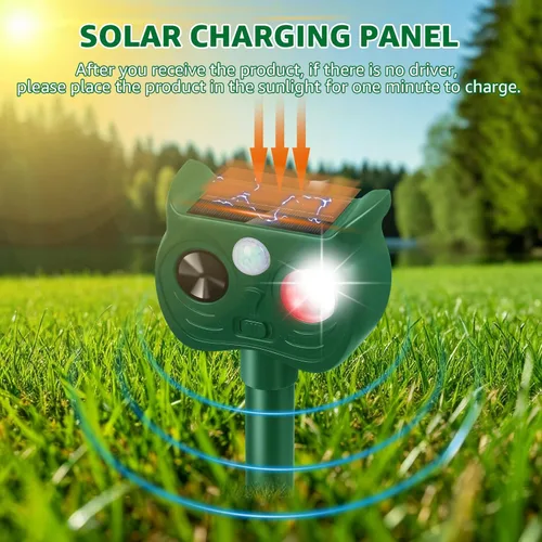 Miniatura 3 de Repelente solar ultrasónico de animales con sensor de movimiento para exteriores, dispositivos repelentes de ciervos, ardilla, gato, mapache, Luces