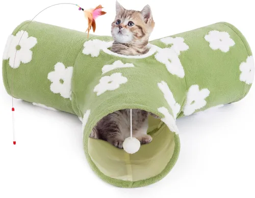 Miniatura 33 de Tempcore Túnel para gatos con tubo de juguete, túneles plegables de 3 vías para gatos, túneles para mascotas aburridas con agujero y pelota, juguete