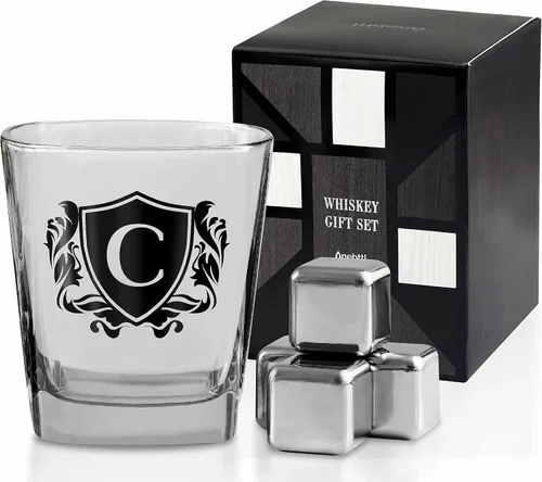 Miniatura 8 de Regalos de whisky para hombres, vaso de whisky con inicial personalizada con piedras de whisky para papá, novio, mejores amigos, compañeros