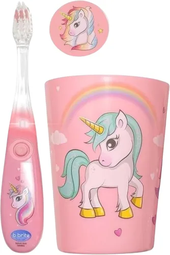 Miniatura 2 de Lily's Home Cepillo de dientes para niños con temporizador intermitente para niños con cerdas suaves, taza emergente y cubierta - Divertido cepillo