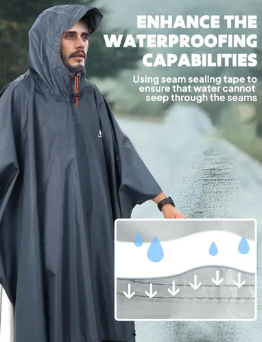 Miniatura 129 de ANYOO Poncho de lluvia con capucha para adultos, impermeable, ligero, para hombres y mujeres, chaqueta de lluvia reutilizable para emergencias al