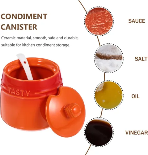 Miniatura 8 de Kichvoe Tarro de condimento de cerámica con cuchara de 2.24 pulgadas de porcelana para sal y azúcar para encimera de cocina, contenedor