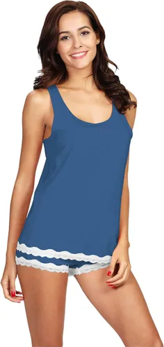 WiWi Bamboo Viscose Pajamas for Women Soft Sleeveless Tank Top with Shorts Pajama Sets Scoop Neck Lace Hem Sleepwear S-4X