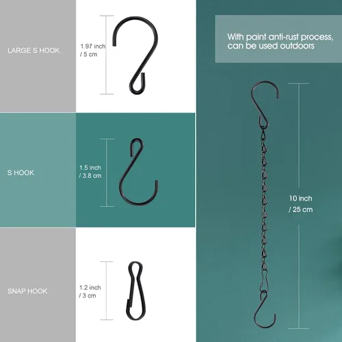 Miniatura 2 de Cadena Fetanten para Colgar Plantas, Cadenas Negras de 10 Pulgadas para Plantas en Macetas Colgantes con Ganchos para Comedero de Pájaros