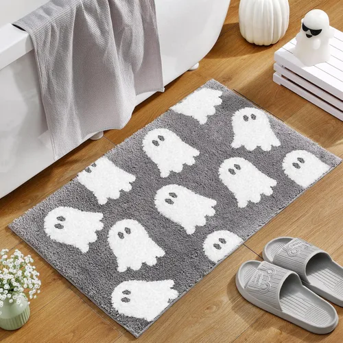 Miniatura 10 de Tapete de baño de fantasma negro, tapete de baño suave de Halloween, antideslizante, lindo fantasma espeluznante, decoración de baño, alfombra