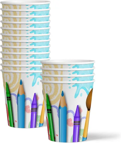 Miniatura 3 de Juego de suministros de fiesta de cumpleaños para pintura de artista, platos, servilletas, tazas, kit de vajilla artística para 16