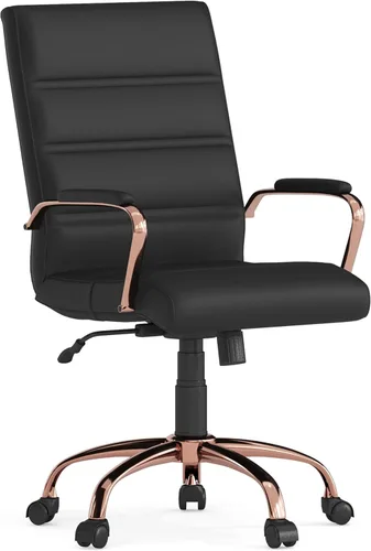 Miniatura 14 de Flash Furniture - Silla giratoria Whitney de respaldo medio con asiento y reposabrazos acolchados de LeatherSoft, silla de oficina ajustable