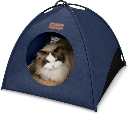 Miniatura 10 de Tienda de campaña piramidal desplegable para gatos y gatos pequeños de hasta 6.6 libras, resistente al agua, transpirable, plegable, con cojín