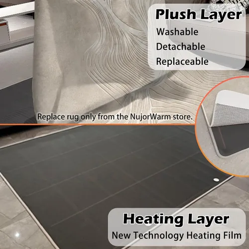 Miniatura 4 de Alfombra térmica lavable con calefacción eléctrica, superficie de felpa desmontable con calentamiento rápido para oficina, sala de estar, comedor