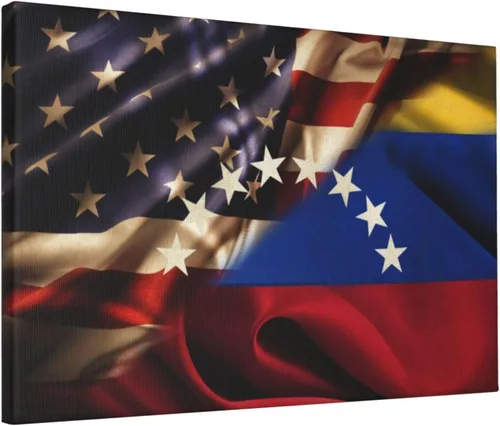 Lienzo decorativo para pared, impresión en lienzo combinado con bandera de Venezuela y Estados Unidos, decoración del hogar, 12 x 18 pulgadas