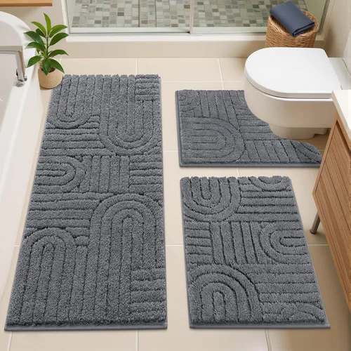 Miniatura 16 de Vaukki Juego de alfombras de baño de 3 piezas, color beige, lavables, antideslizantes, suaves, para ducha y bañera, alfombra de microfibra