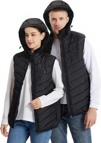 Miniatura 2 de Chaleco térmico con capucha de talla grande para hombres y mujeres, sudadera con capucha de calentamiento de invierno con gorro desmontable