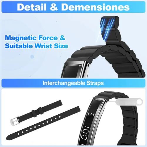 Miniatura 7 de Pulsera inteligente para mujer, rastreador de actividad de salud, monitor de frecuencia cardíaca y estrés 24/7, monitor de sueño 24H, pulsera Negro