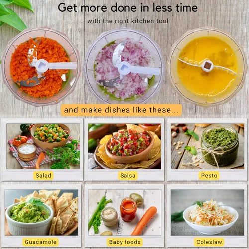 Miniatura 2 de Picador Brieftons Quickpull. Picador de alimentos: poderoso cortavegetales/picadora/licuadora manual para trocear frutas, verduras, frutos secos