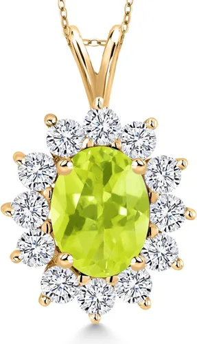 Miniatura 38 de Gem Stone King Collar con piedra natal ovalada de plata chapada en oro amarillo de 18 quilates, ovalado de 0.315 x 0.236 in, collares con colgante
