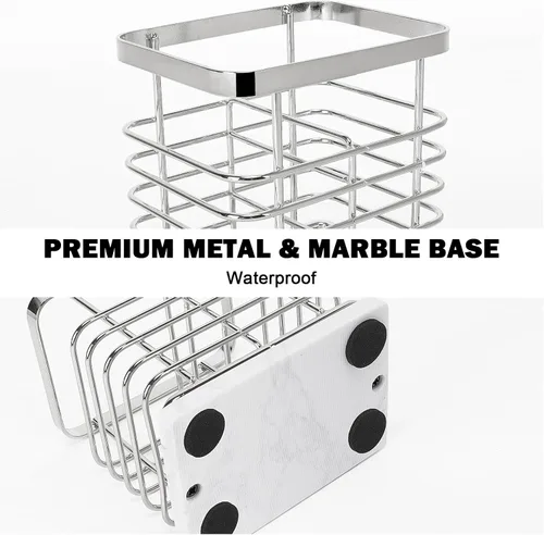 Miniatura 4 de Soporte para cepillos de dientes, lujoso soporte de metal para cepillo de dientes y pasta de dientes con base de mármol para baño, diseño calado