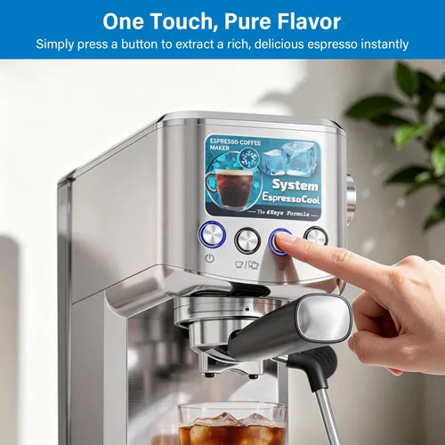 Miniatura 6 de XIXUBX Cafetera de café expreso y café frío de 20 barras con espumador de leche, tanque extraíble de 42 onzas, acero inoxidable, perfecta