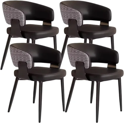 Miniatura 13 de YVYKFZD Juego de sillas de comedor, silla de comedor con patas de metal y respaldo curvo, sillas de cocina tapizadas de cuero, reposabrazos, silla