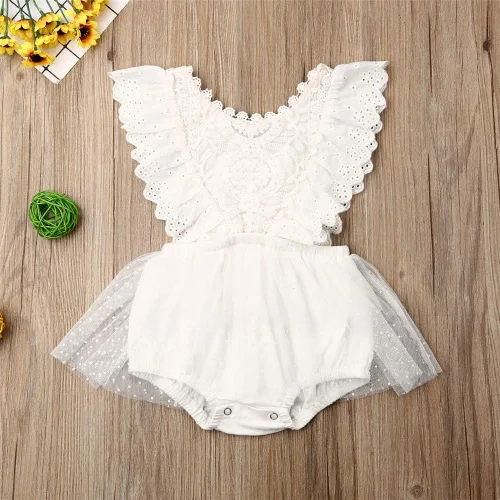 Miniatura 6 de Mameluco de tutú de tul con flores de encaje para bebé, vestido de princesa para primer cumpleaños, ropa de fiesta