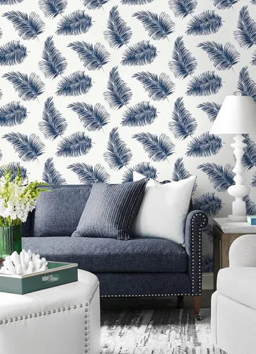 Miniatura 2 de Lillian August NextWall Luxe Haven - Papel tapiz para despegar y pegar de palma (blanco y azul marino)