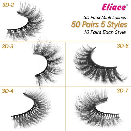 Miniatura 4 de Eliace Conjunto de pestañas postizas profesionales, 50 pares, 5 estilos de pestañas, 10 pares de pestañas postizas, hechas a mano, muy natural