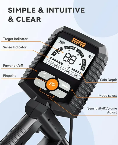 Miniatura 2 de SUNPOW Detector de metales para adultos y niños, fácil de usar y montar, ligero y divertido para actividades familiares, bobina impermeable de 8