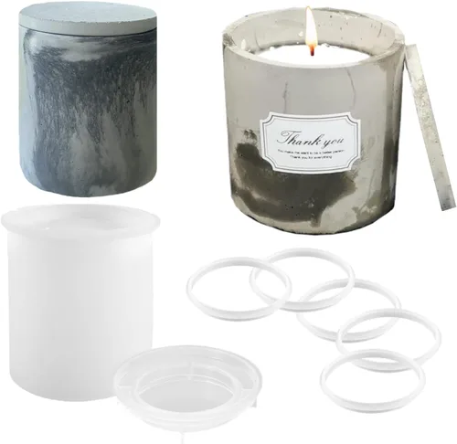 Miniatura 8 de Juego de 4 moldes de silicona para tarros de velas, frascos y botellas con tapas, moldes redondos a rayas para hacer yeso epoxi UV, caja de 4 piezas