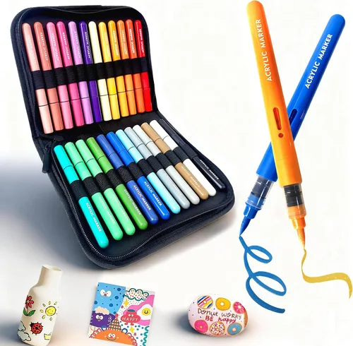 Juego de marcadores de pintura acrílica con bolsa plegable, sistema de control de tinta directa líquida con punta suave, marcador de color para