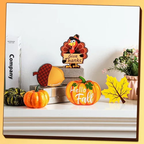 Miniatura 6 de Bucherry 4 piezas de decoración de bandeja escalonada de otoño de Acción de Gracias, letreros de madera de otoño, calabaza, hoja de arce, cosecha