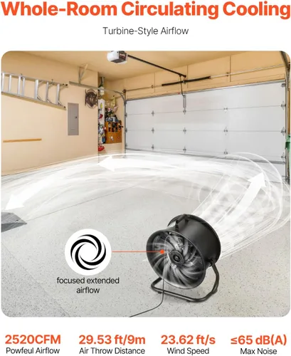 Miniatura 2 de VEVOR Ventilador circulador de aire de tambor de alta velocidad, ventilador industrial de 3 velocidades de 14 pulgadas, ventilador de piso ajustable