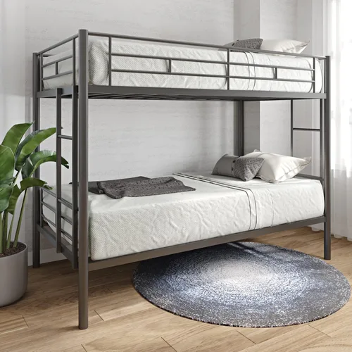 Litera de Metal Individual sobre Individual con Cama Nido de Servicio Pesado Marco de Literas de Metal Tamaño Individual con 2 Escaleras Laterales