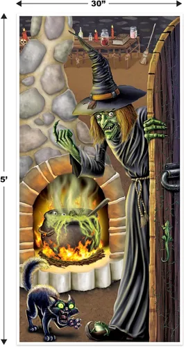 Miniatura 3 de Halloween cubierta de puerta con diseño de bruja 30 pulgadas x 5 pies Accesorio para fiesta, Paquete de 1, Not Applicable