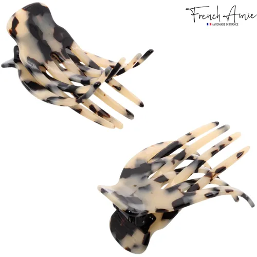 Miniatura 4 de French Amie Bear Paw - Pinza para el cabello de 2 ¾ pulgadas, diseño de celulosa blanca de Tokio, hecho a mano, bisagra lateral, para yoga