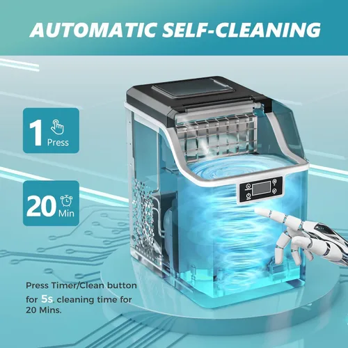 Miniatura 6 de EUHOMY Máquina para hacer cubitos de hielo de encimera, 2 maneras de añadir agua, 45 libras/día, 24 piezas listas en 13 minutos, compacta portátil