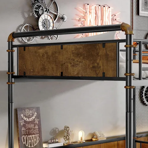 Miniatura 5 de KEIKI Litera desmontable de metal con escaleras, cabecera de MDF y barandilla, literas modernas con listones sólidos, no requiere somier, fácil