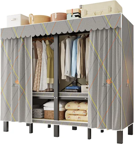 Miniatura 2 de Armario portátil resistente de 49.2 pulgadas con cubierta, sistema de armario de ropa de metal cubierto plegable de 1500 libras, perchero resistente