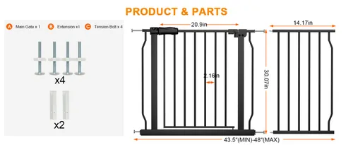 Miniatura 2 de Puerta extra ancha para bebé, puertas extra anchas para perros, para escaleras, puertas, puertas de seguridad de metal negro, con montaje a presión