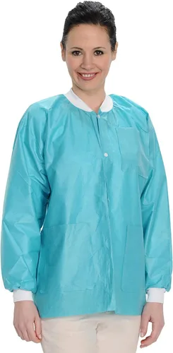 Miniatura 27 de Paquete de 10 chaquetas desechables de laboratorio, chaqueta médica reutilizable hasta la cadera, unisex, con puños de punto y bolsillos