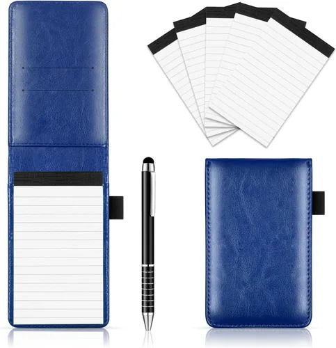 Miniatura 8 de Juego de 7 soportes pequeños para bloc de notas, cuaderno de bolsillo con bolígrafo, incluye 5 recambios de 3 x 5 pulgadas, 30 papeles rayados por