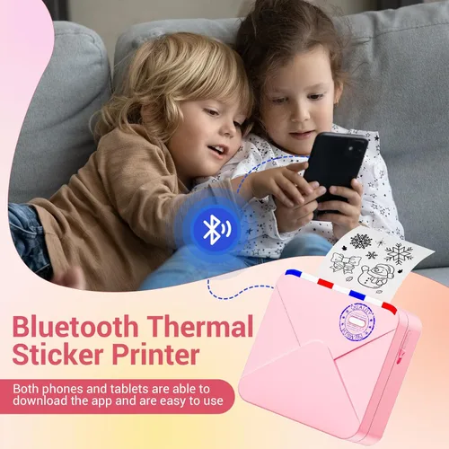Miniatura 4 de Mini impresora de calcomanías, bolsillo Bluetooth con 1 rollo de papel, fabricante de calcomanías térmicas sin tinta compatible con iOS y Android