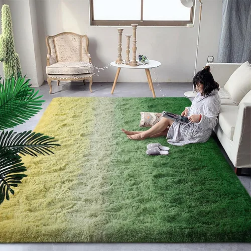 Miniatura 26 de DweIke Alfombras esponjosas de lujo para niños para sala de estar, dormitorio, 4 x 6 pies, alfombra de área negra y azul para niñas y niños, Azul